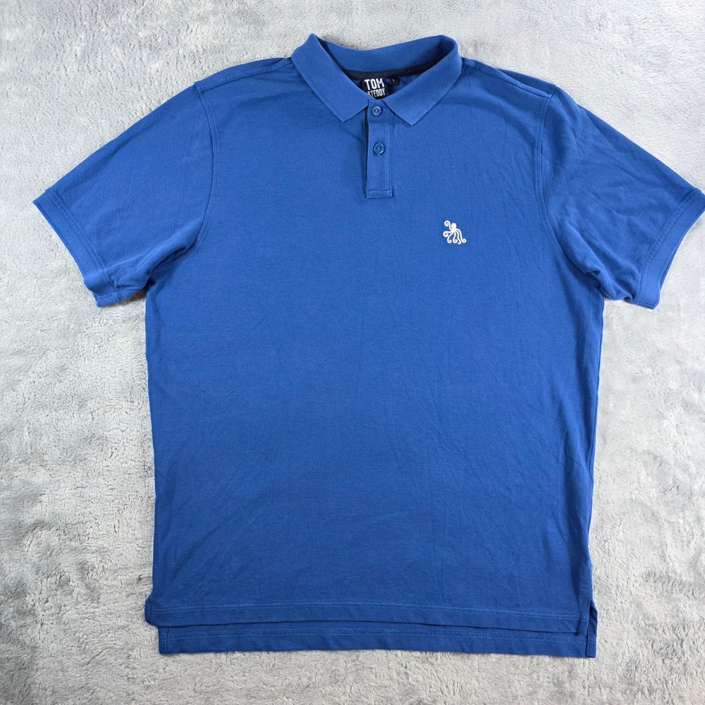 Tom & Teddy Mens Large Blue Polo Shirt Pima Pique Cotton Octopus Embroidery